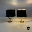 Italian mid century modern brass and black glossy abat jour or table lamps 1940s