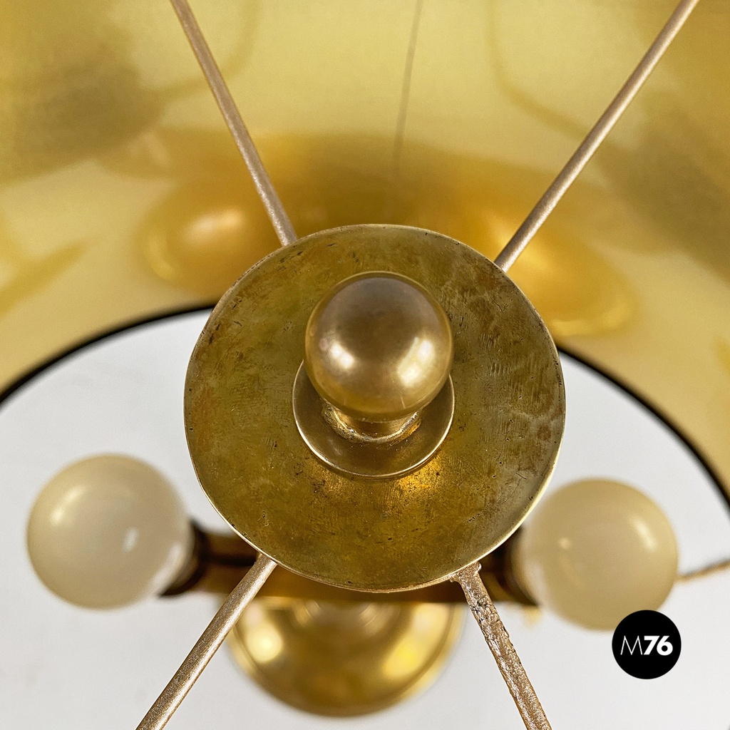 Italian mid century modern brass and black glossy abat jour or table lamps 1940s