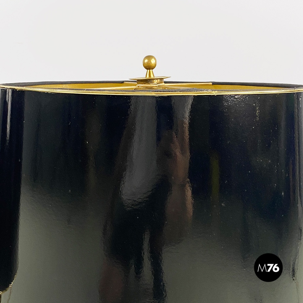 Italian mid century modern brass and black glossy abat jour or table lamps 1940s