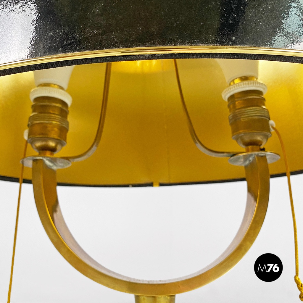 Italian mid century modern brass and black glossy abat jour or table lamps 1940s