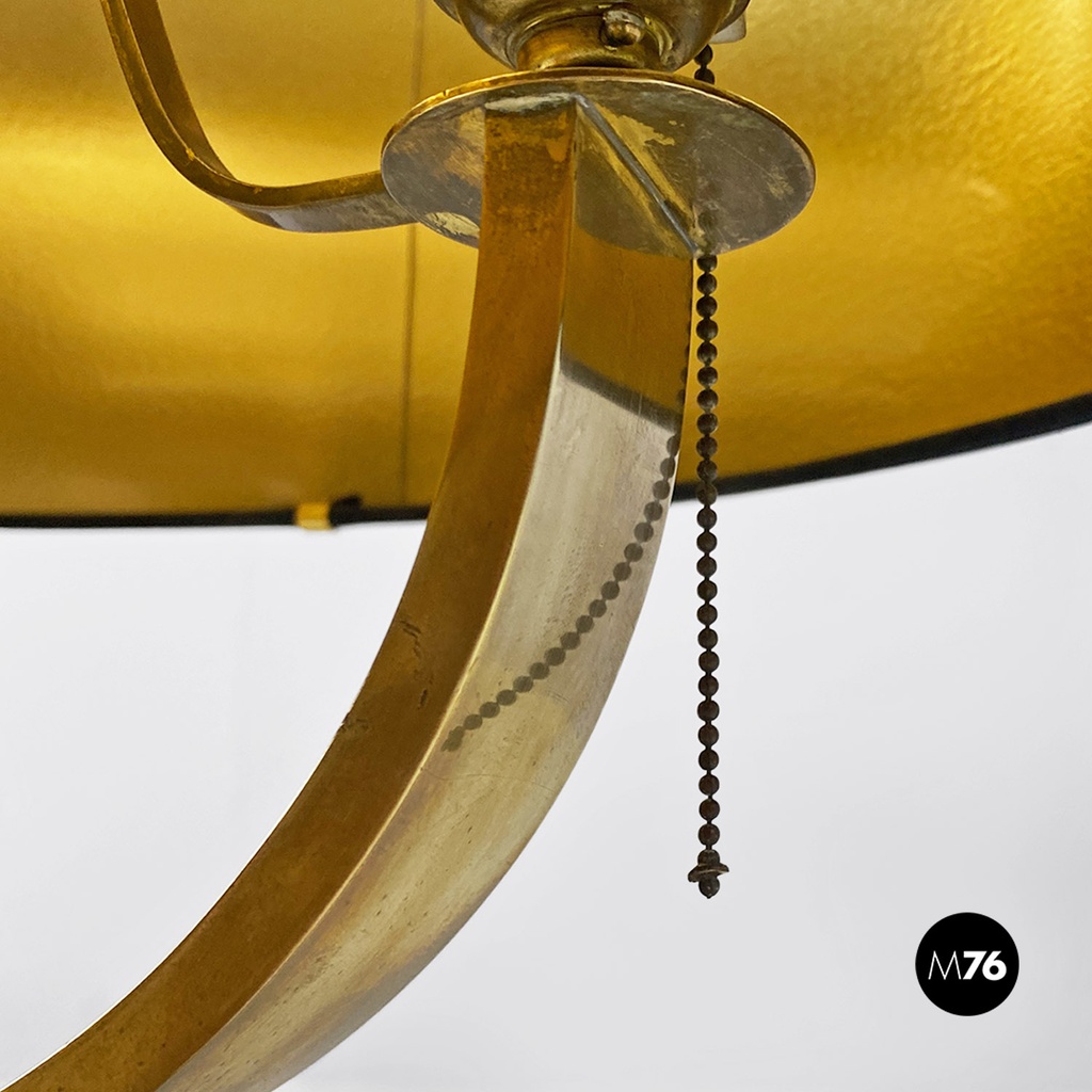 Italian mid century modern brass and black glossy abat jour or table lamps 1940s