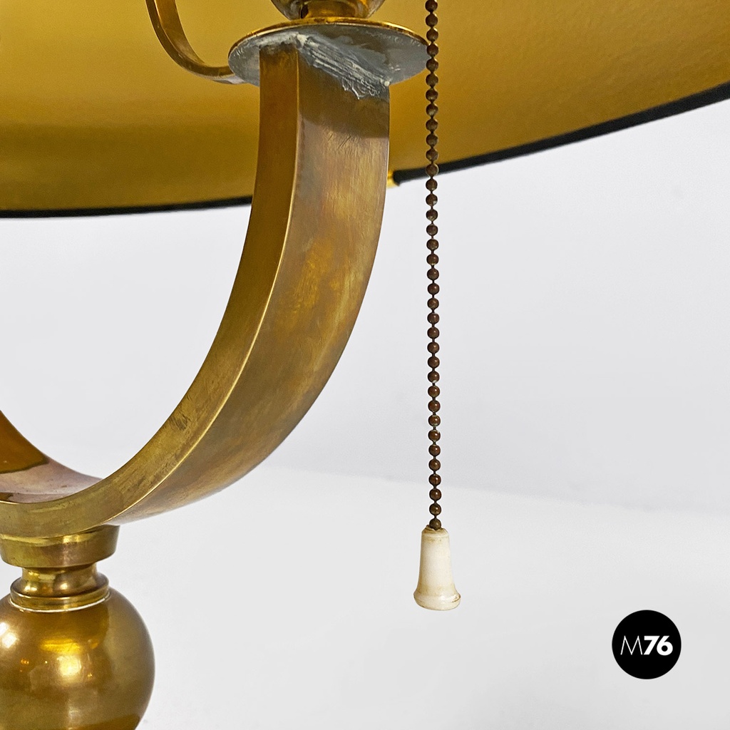 Italian mid century modern brass and black glossy abat jour or table lamps 1940s