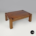 Italian modern wooden coffee table with geometric lines and squared legs, 1970s