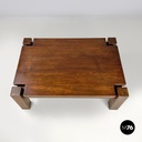 Italian modern wooden coffee table with geometric lines and squared legs, 1970s