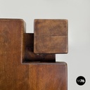 Italian modern wooden coffee table with geometric lines and squared legs, 1970s