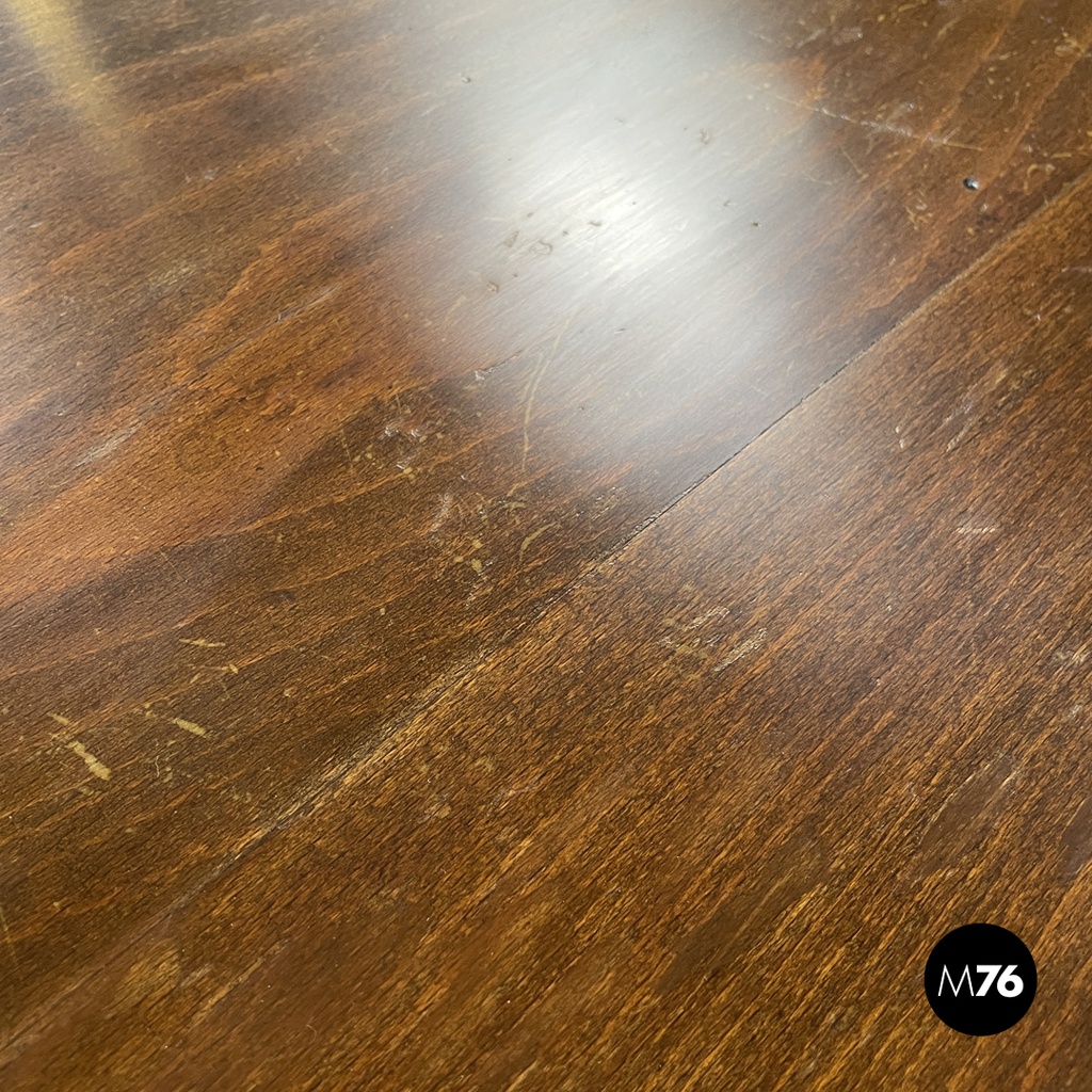 Italian modern wooden coffee table with geometric lines and squared legs, 1970s
