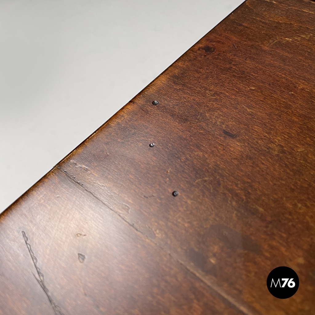 Italian modern wooden coffee table with geometric lines and squared legs, 1970s