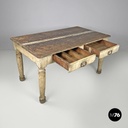 Italian antique white painted wooden dining table with two drawers, late 1800s