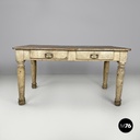 Italian antique white painted wooden dining table with two drawers, late 1800s