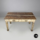 Italian antique white painted wooden dining table with two drawers, late 1800s