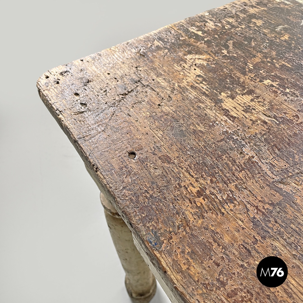 Italian antique white painted wooden dining table with two drawers, late 1800s