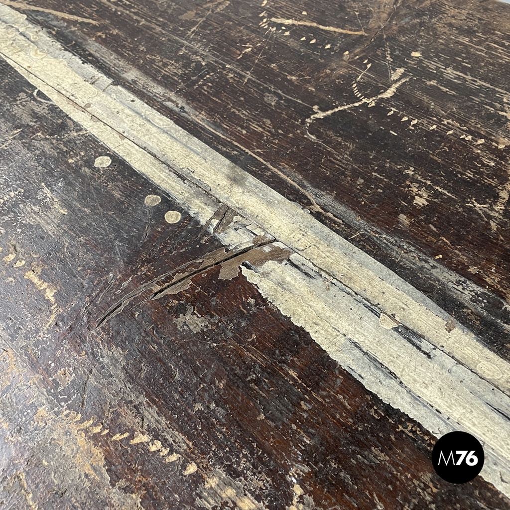 Italian antique white painted wooden dining table with two drawers, late 1800s