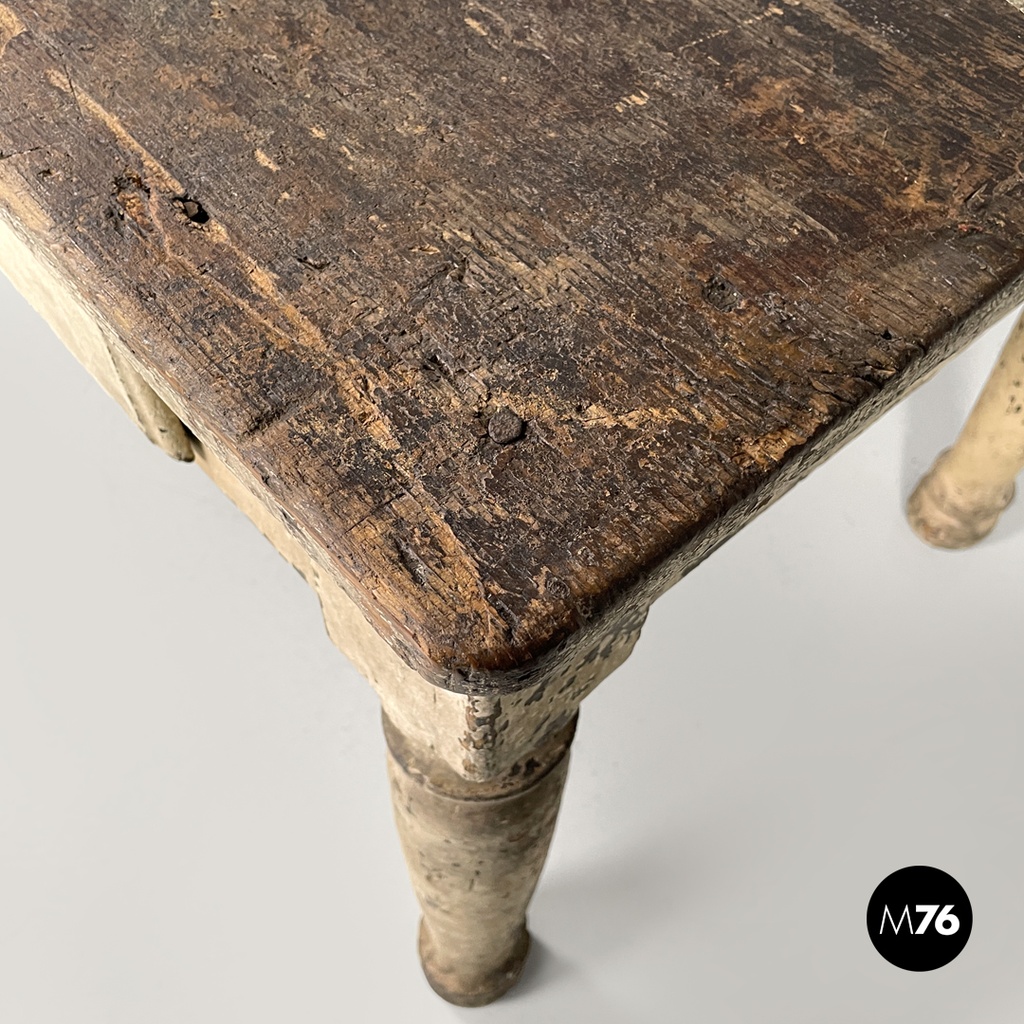 Italian antique white painted wooden dining table with two drawers, late 1800s