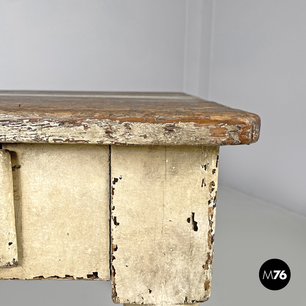 Italian antique white painted wooden dining table with two drawers, late 1800s