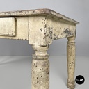Italian antique white painted wooden dining table with two drawers, late 1800s