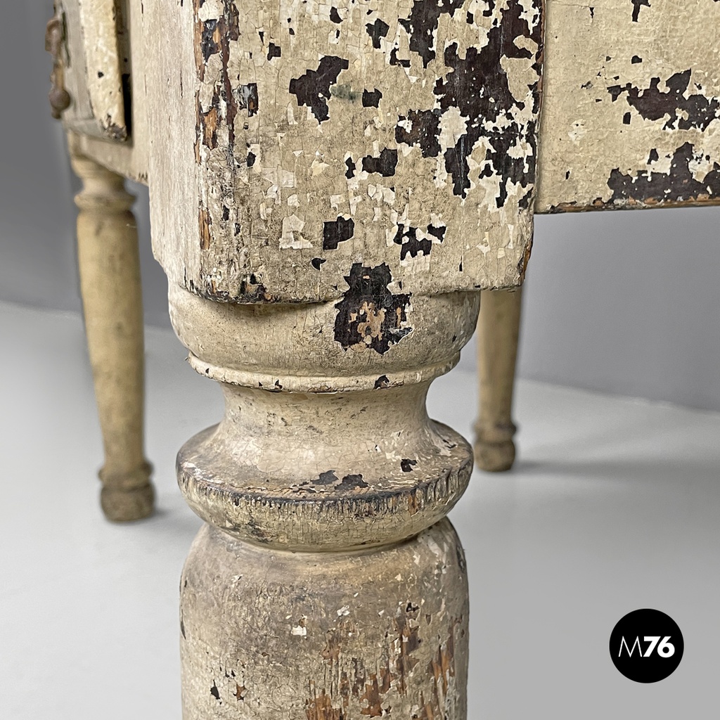 Italian antique white painted wooden dining table with two drawers, late 1800s