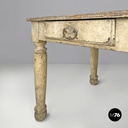 Italian antique white painted wooden dining table with two drawers, late 1800s