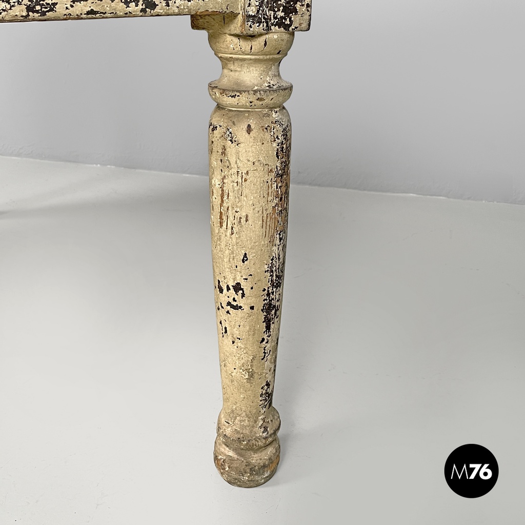 Italian antique white painted wooden dining table with two drawers, late 1800s