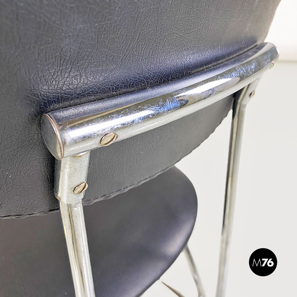 Italian modern steel and black leather chair by Alessandro Mendini, Zabro 1980s