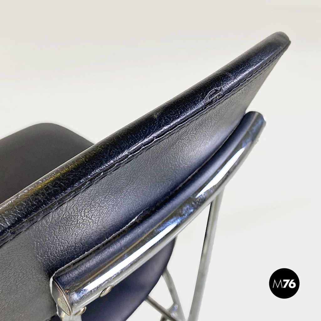 Italian modern steel and black leather chair by Alessandro Mendini, Zabro 1980s