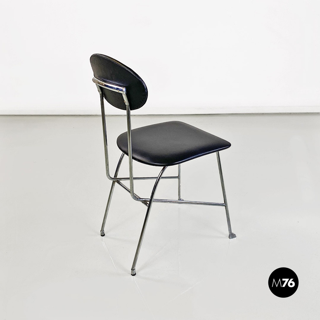 Italian modern steel and black leather chair by Alessandro Mendini, Zabro 1980s