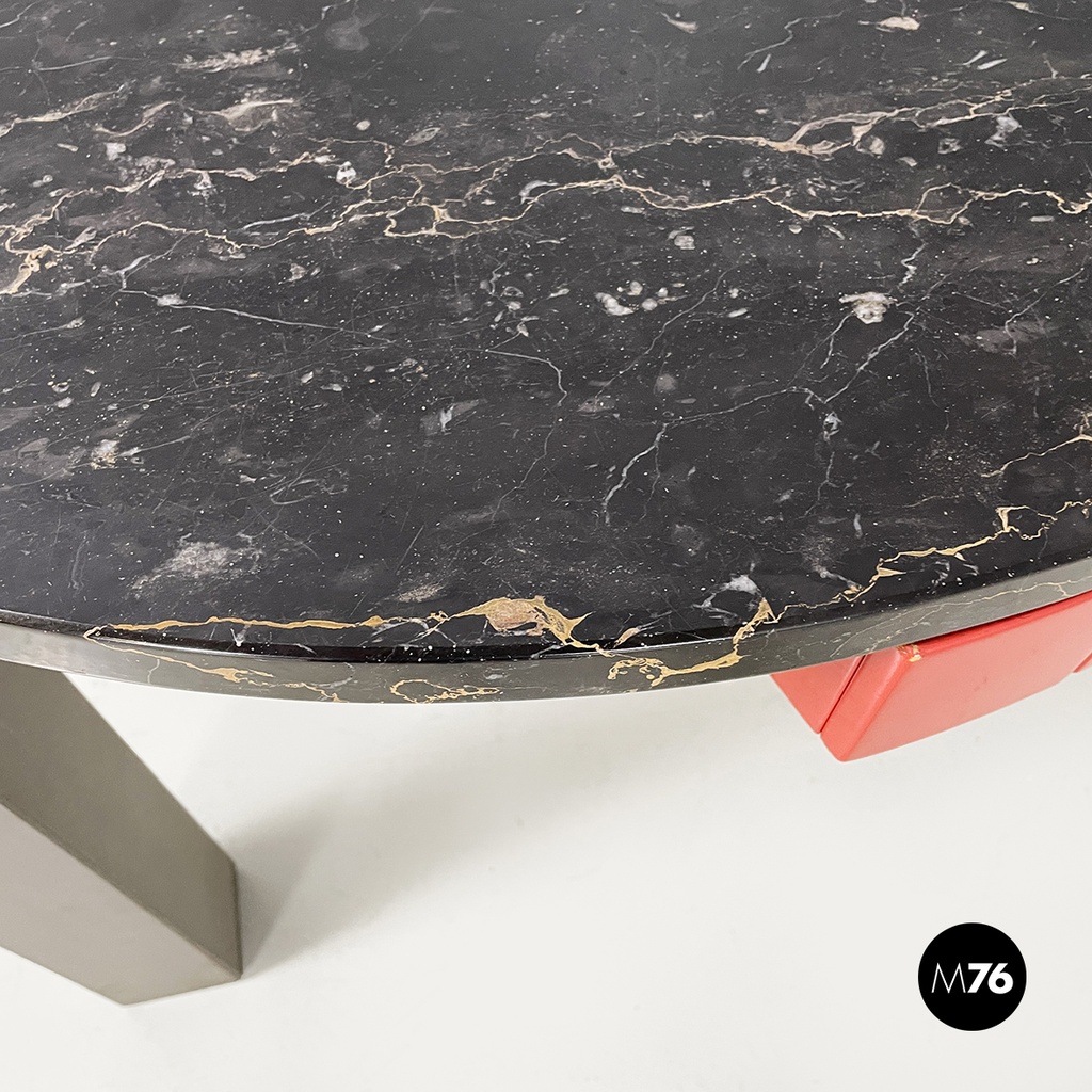 Italian modern Black marble granite console Belvedere by Cibic for Memphis 1980s