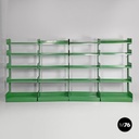 Italian modern green metal bookcase four modules and adjustable shelves, 1970s