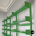 Italian modern green metal bookcase four modules and adjustable shelves, 1970s