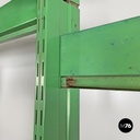 Italian modern green metal bookcase four modules and adjustable shelves, 1970s