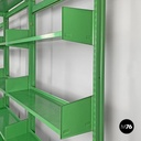 Italian modern green metal bookcase four modules and adjustable shelves, 1970s