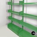 Italian modern green metal bookcase four modules and adjustable shelves, 1970s