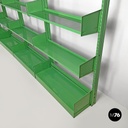 Italian modern green metal bookcase four modules and adjustable shelves, 1970s