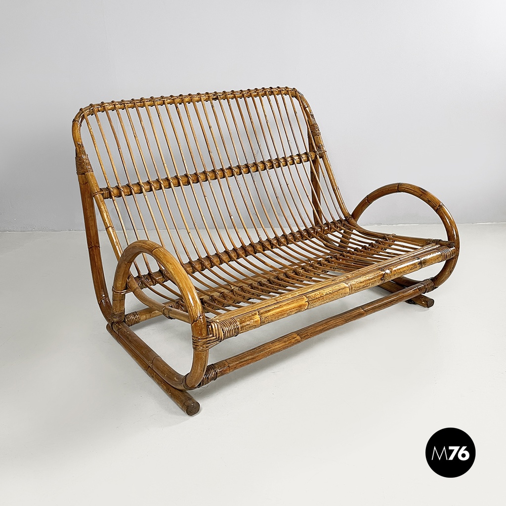 Italin mid-century modern garden bench in rattan, 1960s