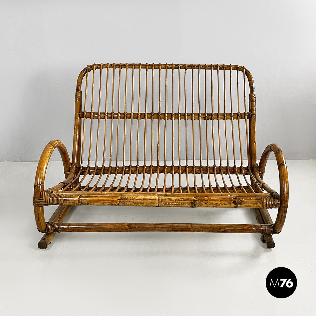 Italin mid-century modern garden bench in rattan, 1960s