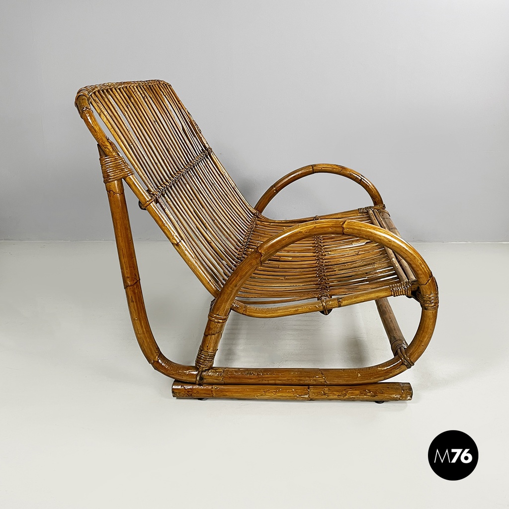 Italin mid-century modern garden bench in rattan, 1960s