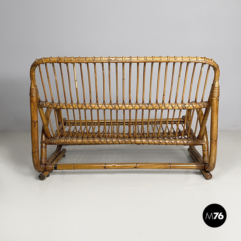 Italin mid-century modern garden bench in rattan, 1960s
