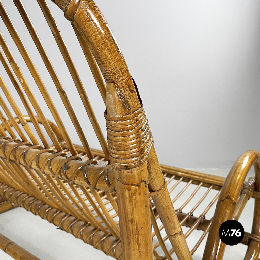 Italin mid-century modern garden bench in rattan, 1960s