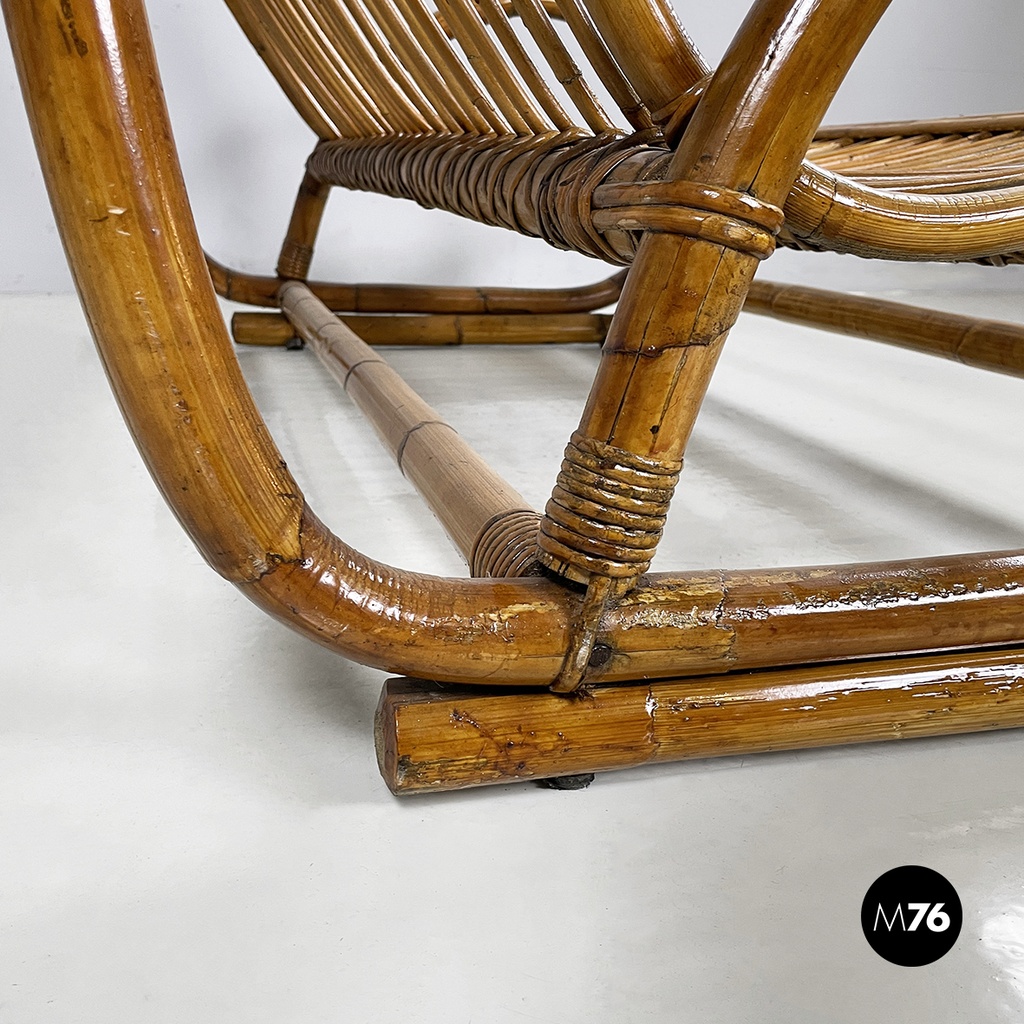 Italin mid-century modern garden bench in rattan, 1960s