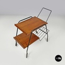 Italian mid-century modern wood and black metal trolley with brass wheels, 1960s