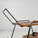 Italian mid-century modern wood and black metal trolley with brass wheels, 1960s