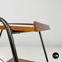 Italian mid-century modern wood and black metal trolley with brass wheels, 1960s