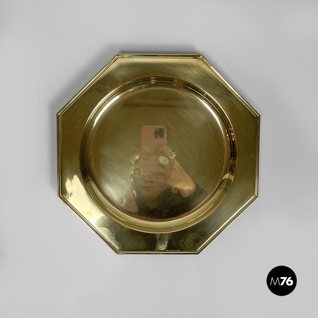 Italian modern octagonal brass centerpiece, serving plates or tray, 1970s