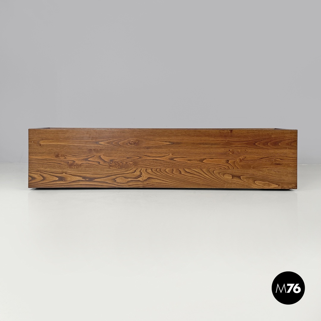 Italian post-modern elongated rectangular wooden planter with wheels, 1980s
