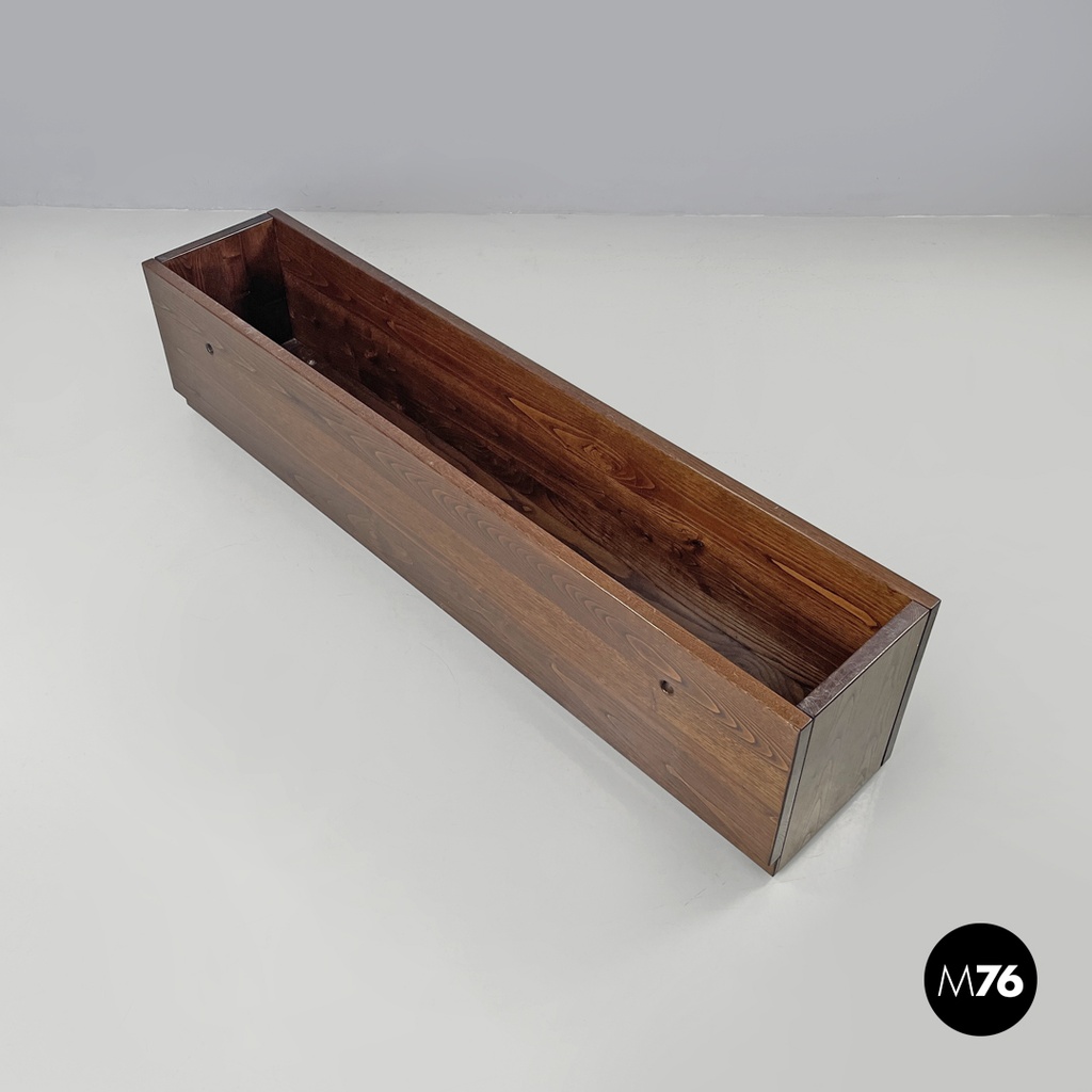 Italian post-modern elongated rectangular wooden planter with wheels, 1980s