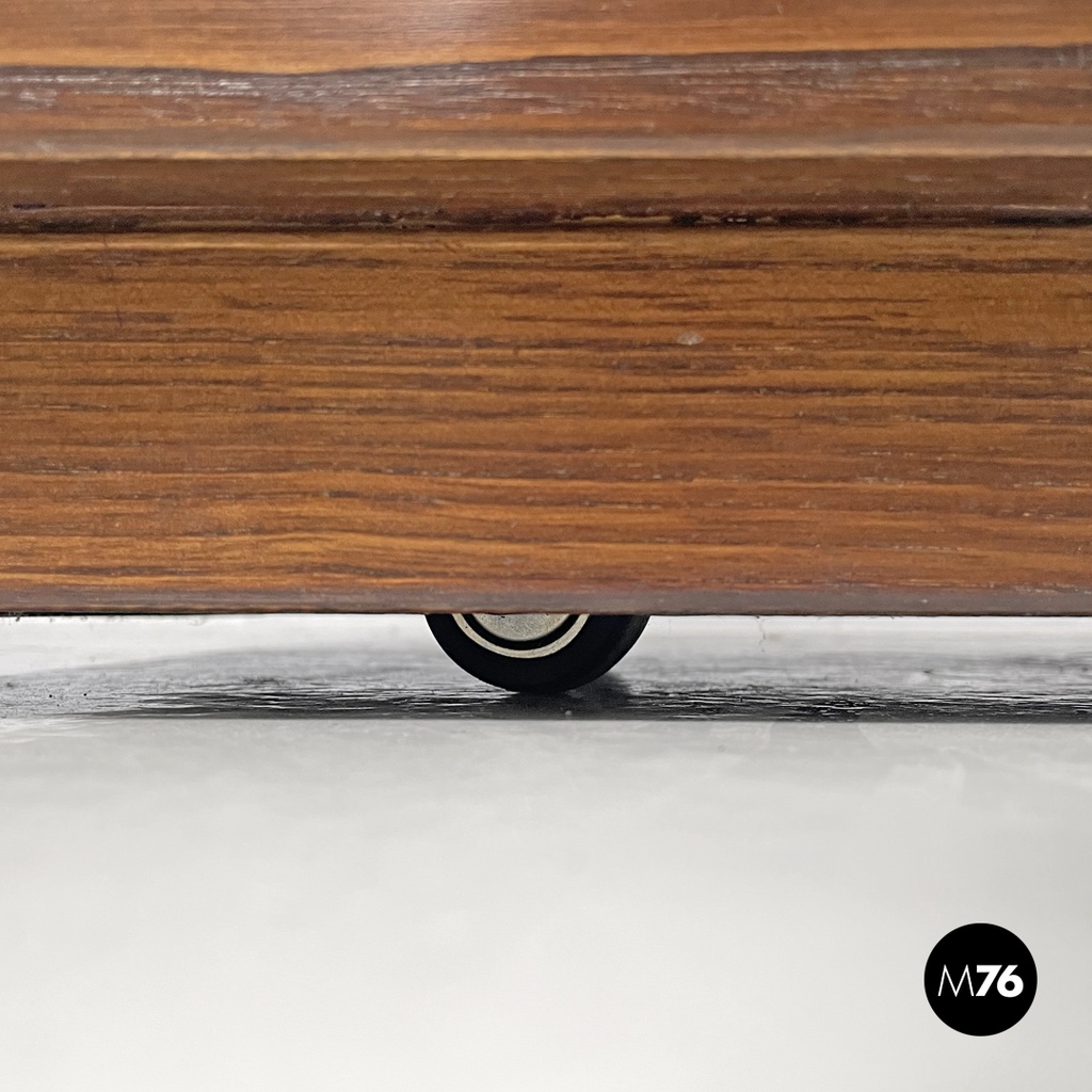 Italian post-modern elongated rectangular wooden planter with wheels, 1980s