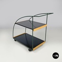 Italian post-modern cart black laminate shelves and green metal structure 1980s