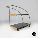 Italian post-modern cart black laminate shelves and green metal structure 1980s