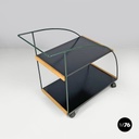 Italian post-modern cart black laminate shelves and green metal structure 1980s