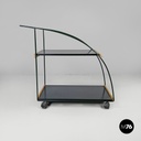 Italian post-modern cart black laminate shelves and green metal structure 1980s