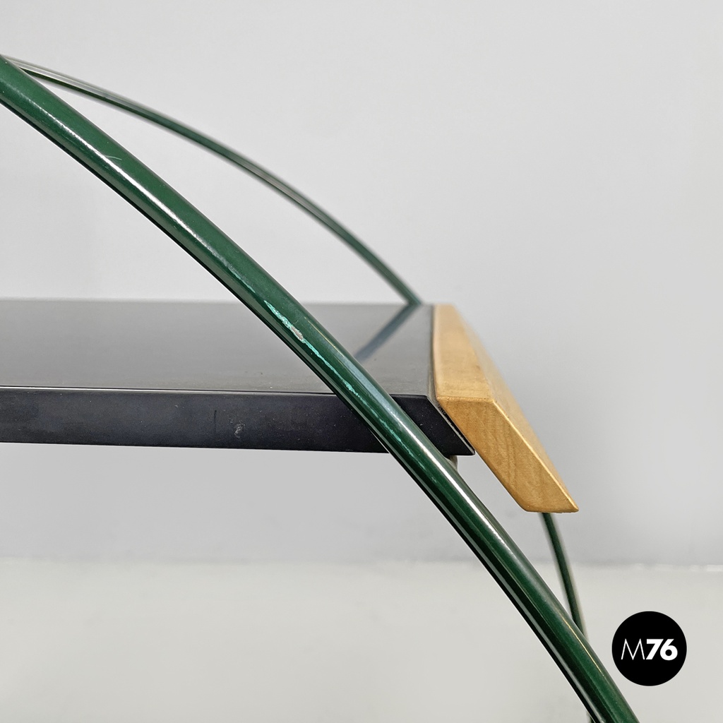 Italian post-modern cart black laminate shelves and green metal structure 1980s
